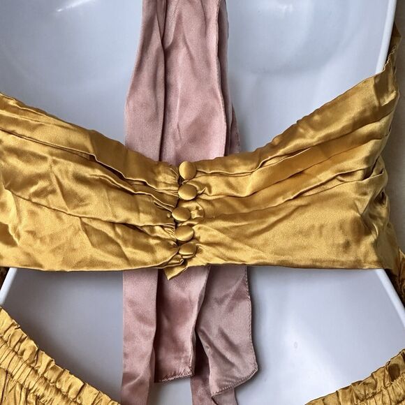 NWT Anthropologie Silk Maxi Dress Sz 8 Color blocked satin halter cut out - Picture 10 of 13